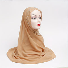 Khaki Chiffon Scarf Hijab Rhinestone Decor Shawl