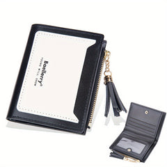 Two Tone Tassel Short Wallet Card Holder Zipper Coin Purse