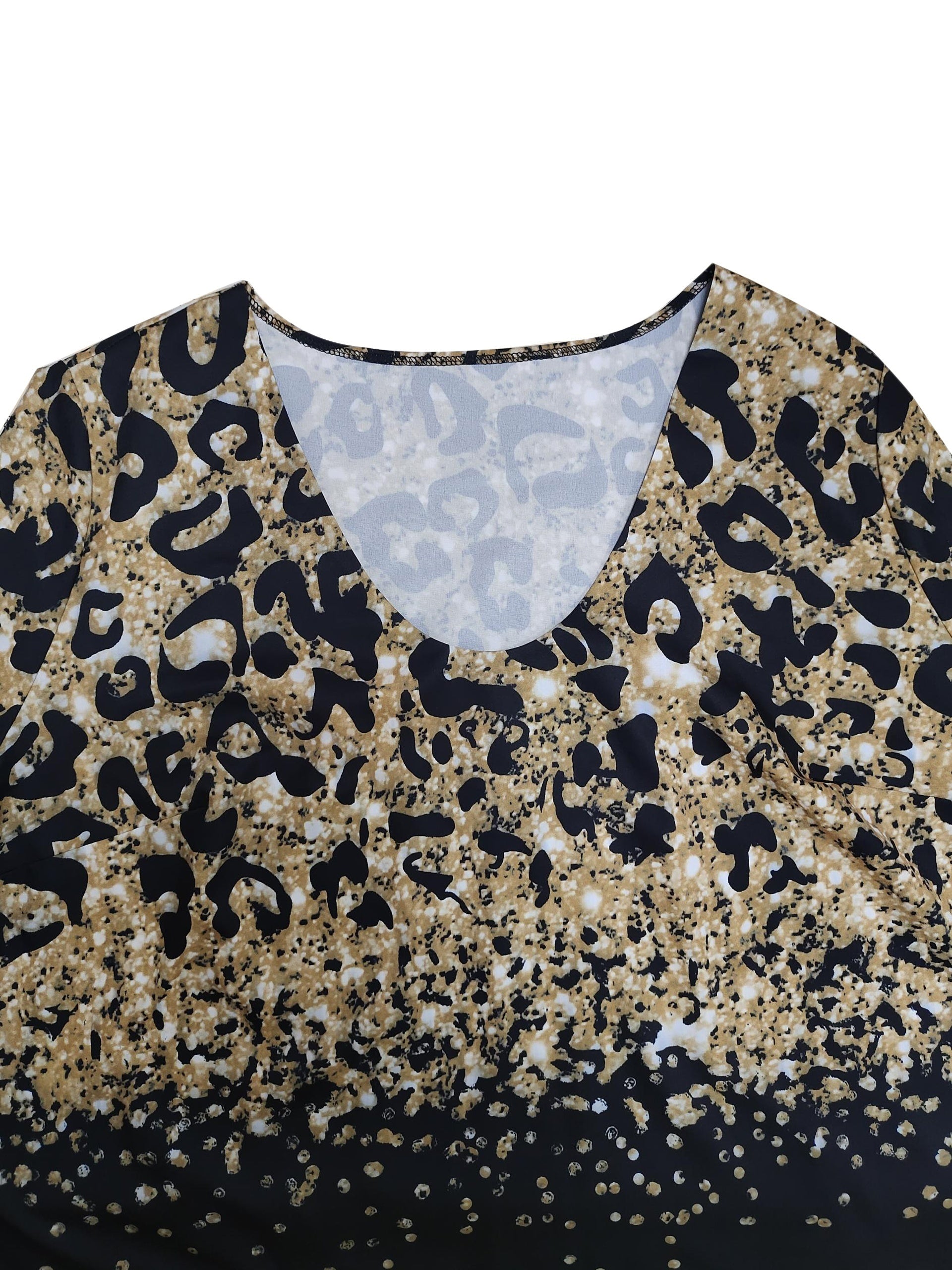 Glitter Leopard Print Plus Size Top & Pants Set