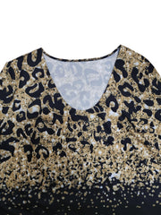 Glitter Leopard Print Plus Size Top & Pants Set