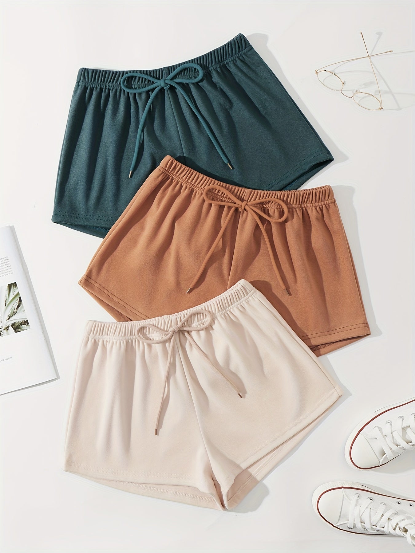 Solid Lounge Bottoms Soft Elastic Waistband Shorts Womens Loungewear