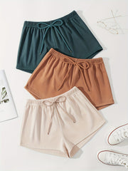 Solid Lounge Bottoms Soft Elastic Waistband Shorts Womens Loungewear