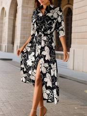 Floral Print Button Up Maxi Dress With Belt
