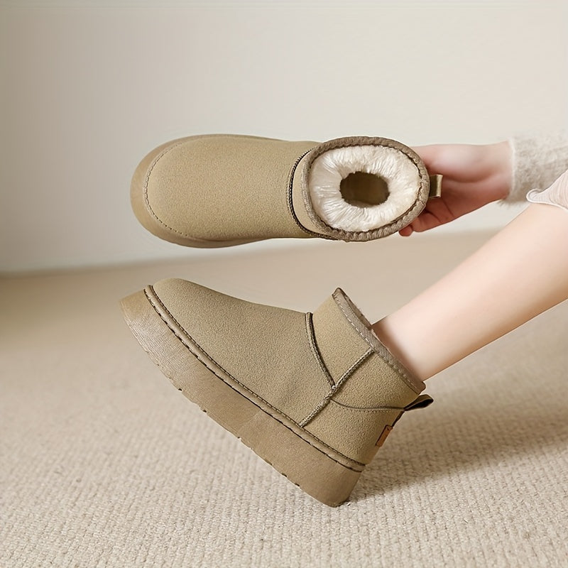 Women's Plush Lined Ankle Boots Slip On Comfortable Walking Shoes