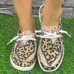 Leopard Print Love Couple Flat Skate Shoes Lightweight