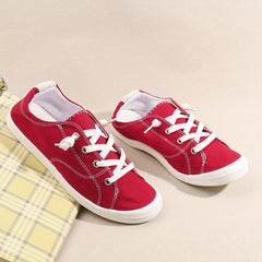 Women's Red Canvas Casual Lace Up Outdoor Shoes