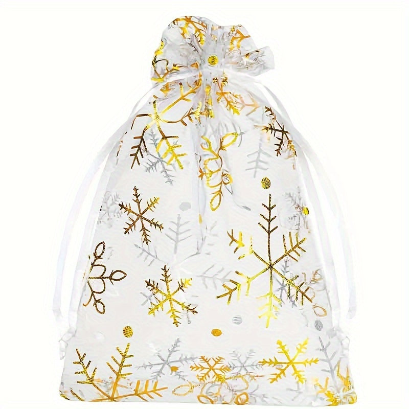 50pcs Christmas Gift Bags Snowflake Organza Mesh Jewelry Bags