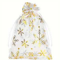 50pcs Christmas Gift Bags Snowflake Organza Mesh Jewelry Bags