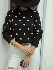 Polka Dot Crew Neck Pullover Sweater for Women