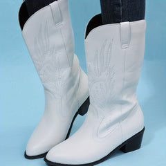 Women's Retro Wings Embroidery Cowboy Boots Point Toe Chunky Heel