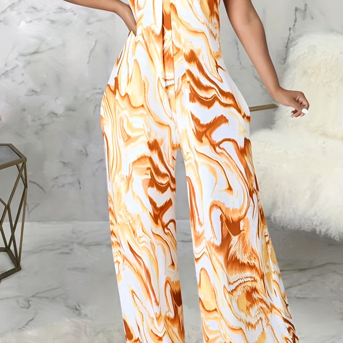 Abstract Print Wide Leg Jumpsuit Sleeveless Summer Women's Clothing