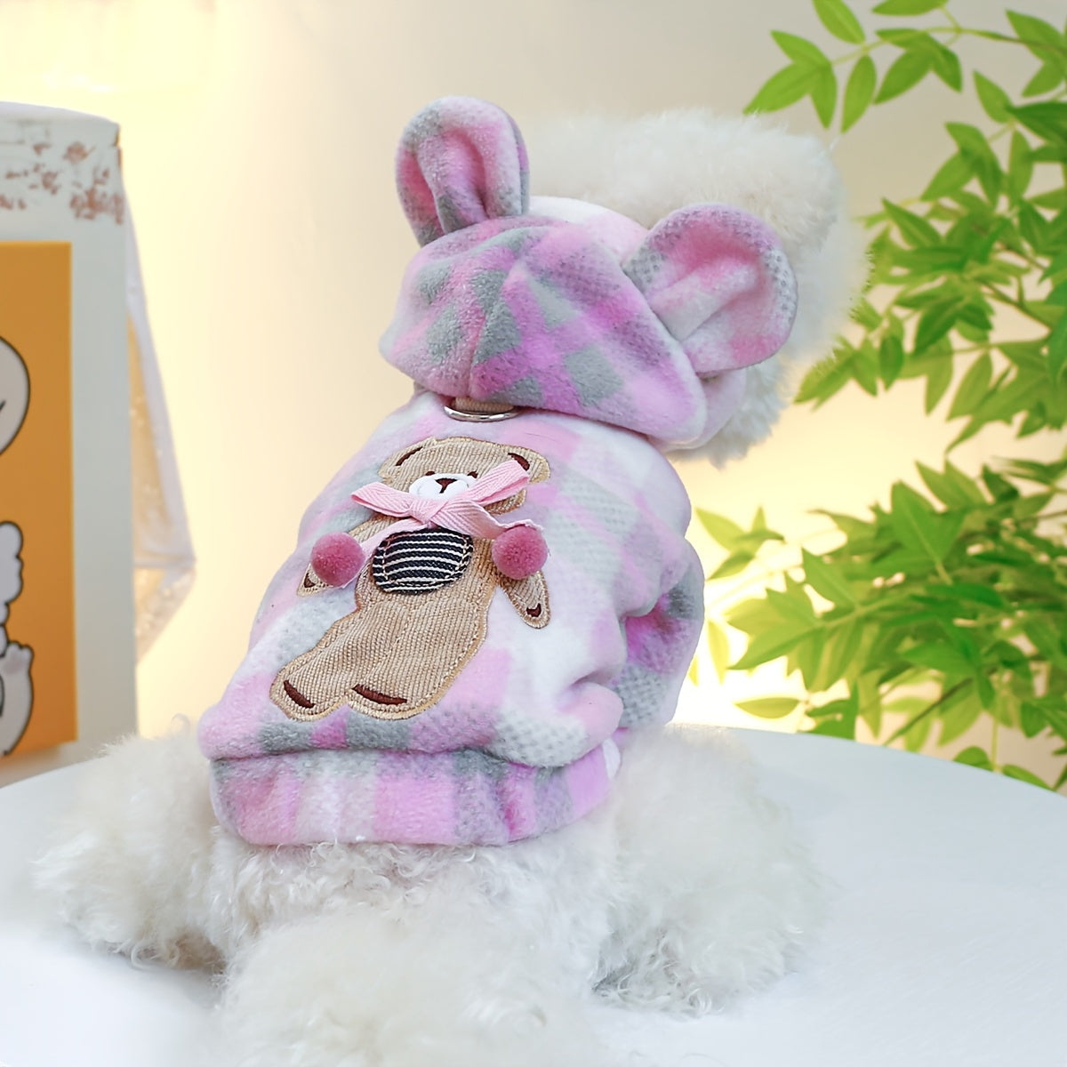 Cartoon Bear Embroidered Pet Bear Ear Shape Hoodie Dog Warm Clothes