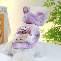 Cartoon Bear Embroidered Pet Bear Ear Shape Hoodie Dog Warm Clothes