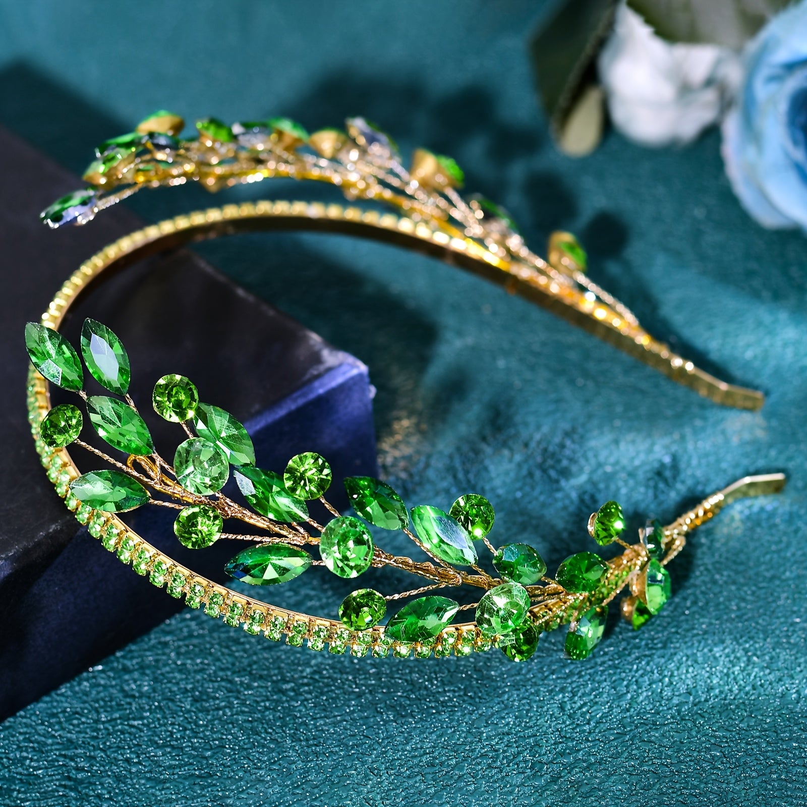 Green Rhinestone Bridal Headband for Weddings Proms & Parties
