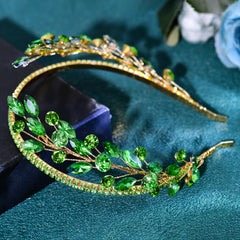 Green Rhinestone Bridal Headband for Weddings Proms & Parties