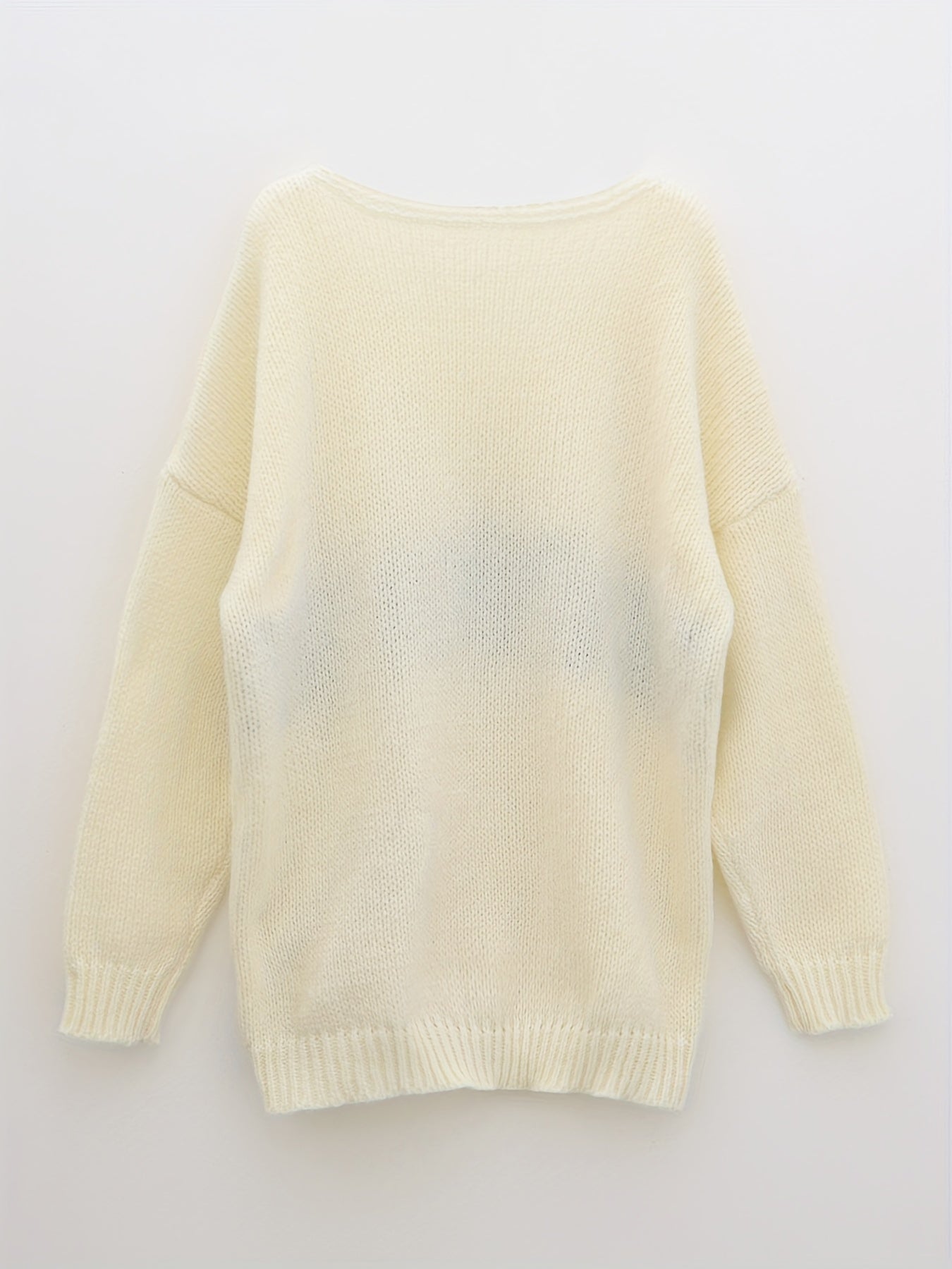 Letter Pattern V Neck Pullover Sweater Casual Long Sleeve Sweater