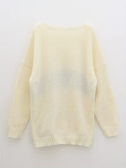 Letter Pattern V Neck Pullover Sweater Casual Long Sleeve Sweater