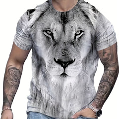 Men's Lion Pattern 3D Print Sports T-shirt Casual Round Neck Tee Shirt