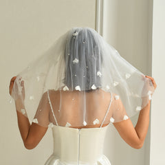 Bridal Veil Short with Hair Comb & Pearl Petal Romantic Wedding Photography Prop