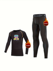 Kids Fleece Lined Compression Base Set Smile Print Top & Legging