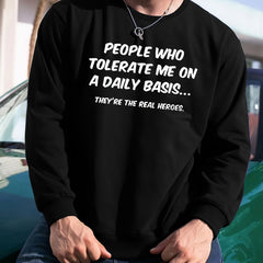 Funny Slogan Print Sweatshirt Men's Casual Graphic Crew Neck Pullover Sweatshirt