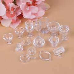 17pcs 1:12 Dollhouse Transparent Tableware DIY Pretend Play