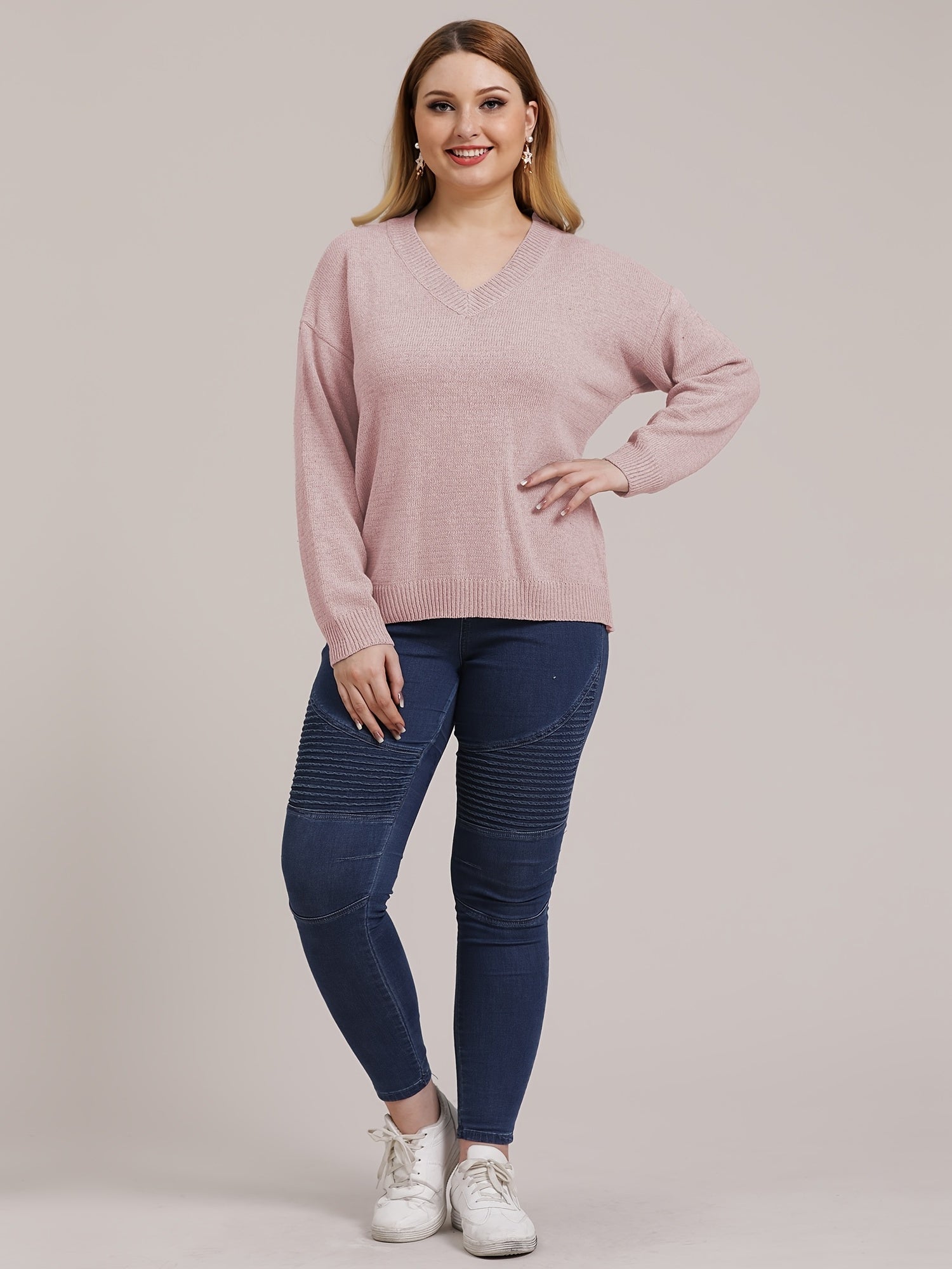 V Neck Knitwear Women's Long Sleeve Sweater