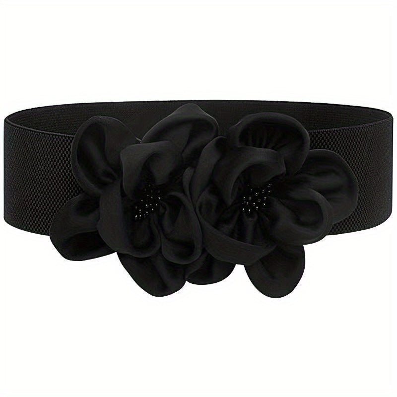 Double Flower Wide Girdle Solid Elastic Waistband