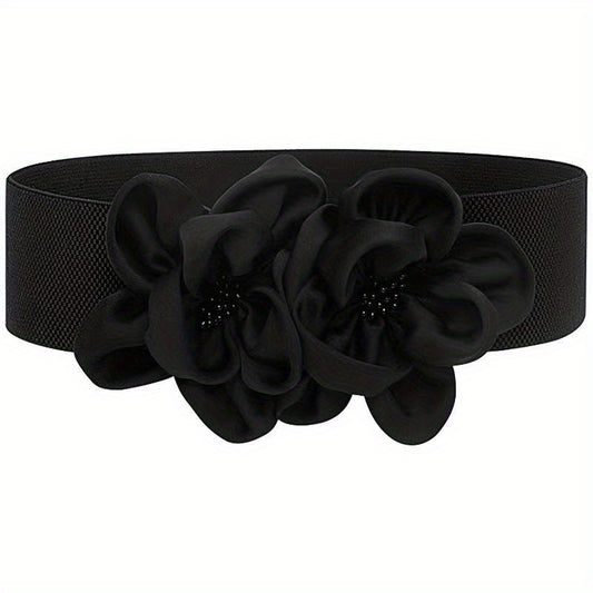 Double Flower Wide Girdle Solid Elastic Waistband