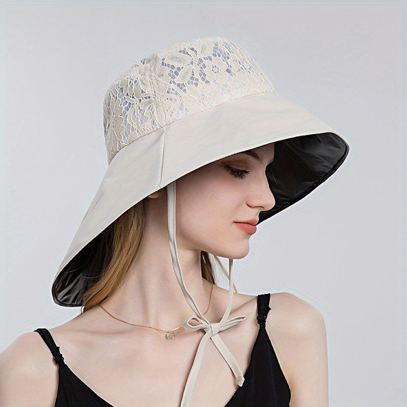 Wide Brim Fisherman Hat Lace Embroidery Sunshade Travel Beach Hats