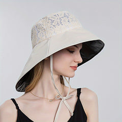 Wide Brim Fisherman Hat Lace Embroidery Sunshade Travel Beach Hats