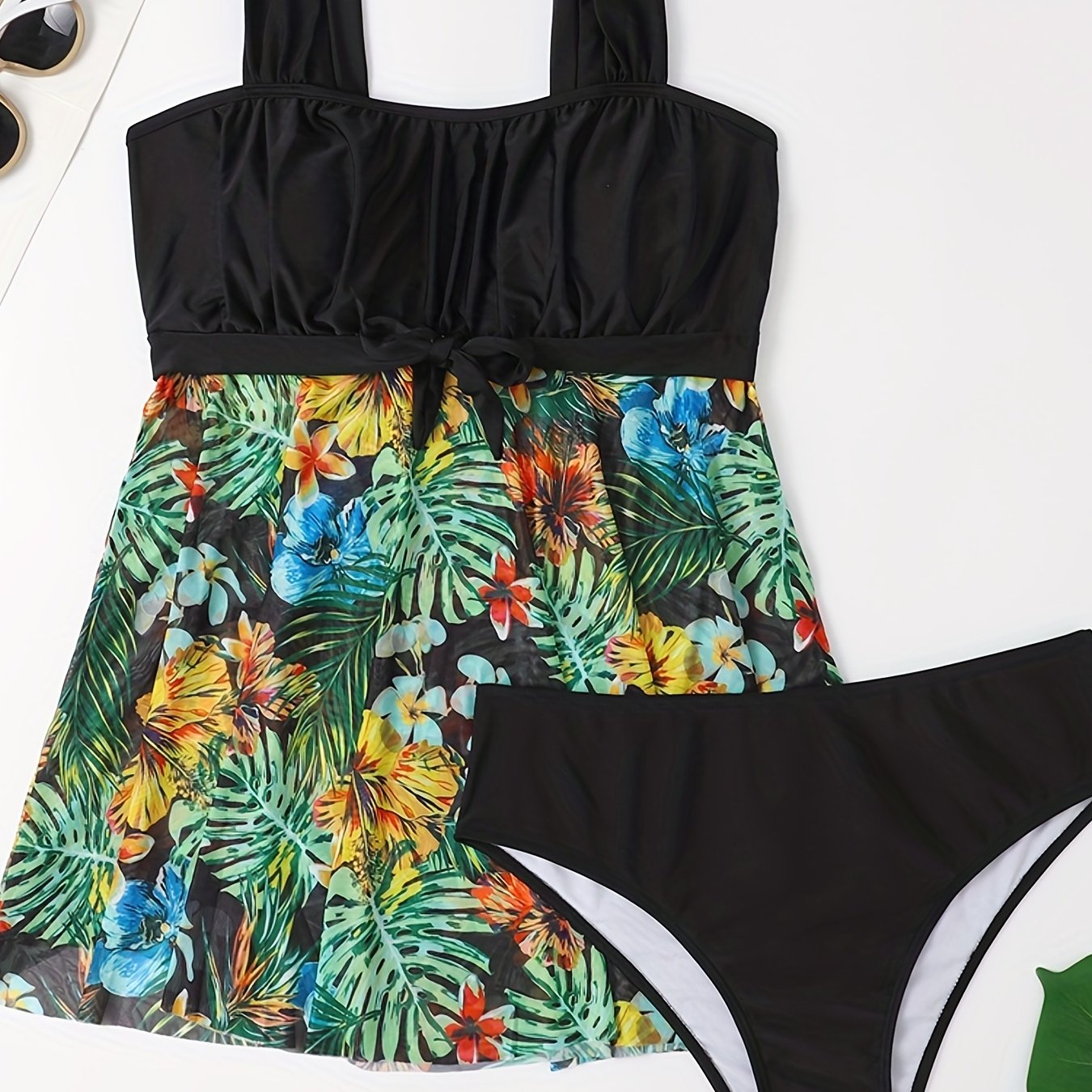 Modest Swimsuit Set Women's Plus Tropical Print Tank & Panty 2pcs Swim