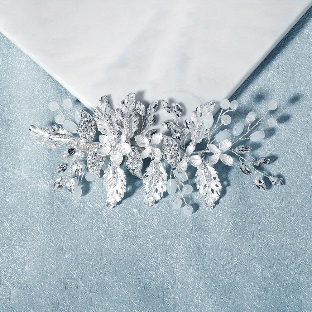 Bridal Hair Comb Silver Rhinestone Faux Pearl Wedding Accessory