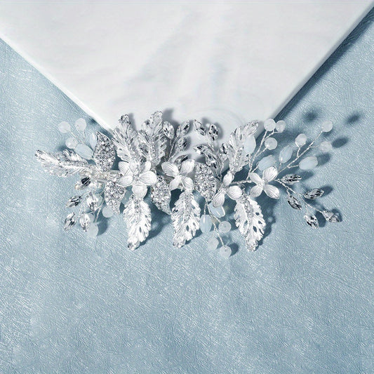 Bridal Hair Comb Silver Rhinestone Faux Pearl Wedding Accessory