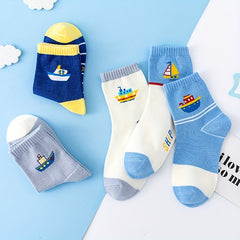 5 Pairs Kids Warm Cartoon Ships Pattern Socks