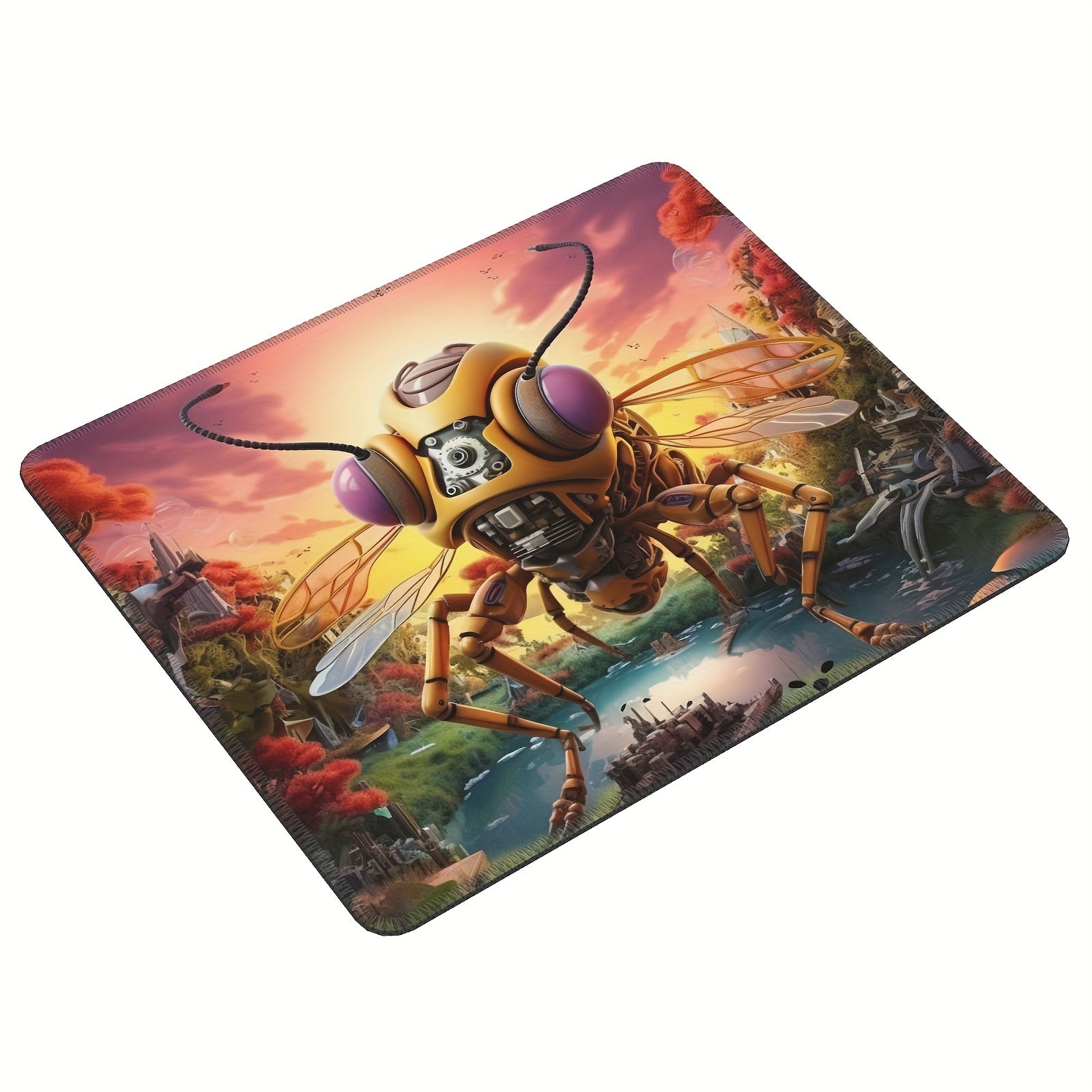 Fly Head Pattern Square Mouse Pad 20x24cm Rubber Border Slide Mouse Pad