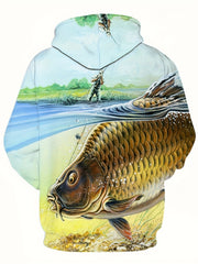 Fish 3D Print Hoodie for Men Graphic Pullover with Kangaroo Pocket