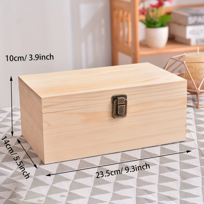 Unfinished Wooden Box With Hinged Lid, Rectangle Keepsake Box