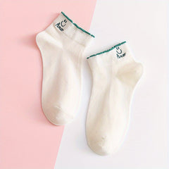 Girls Kids Smile Face Pattern Socks Breathable Comfy Short Socks