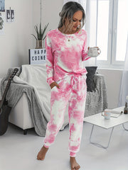 Tie Dye Print Lounge Set Long Sleeve Crew Neck Top & Pants