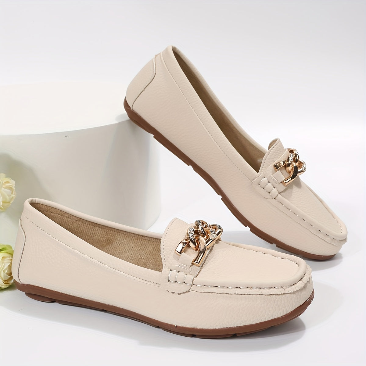 Women's Chain Loafers Rhinestone Slip-on Casual Shoes