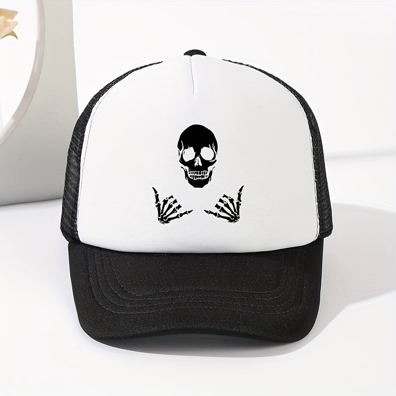 Summer Mesh Breathable Baseball Cap Men's Skull Print Trucker Hat