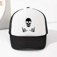 Summer Mesh Breathable Baseball Cap Men's Skull Print Trucker Hat