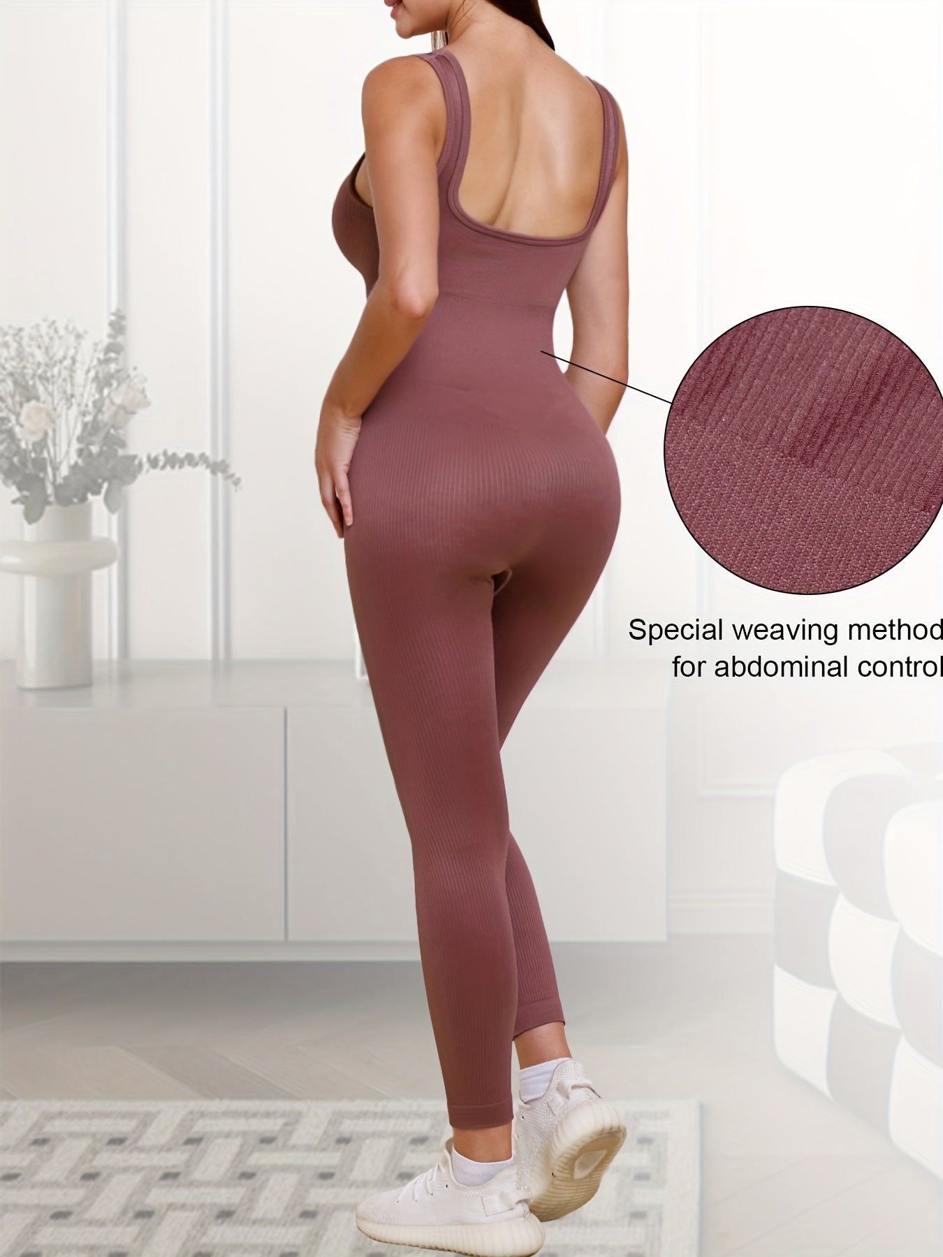 Women's Ribbed Sleeveless Jumpsuit Solid Yoga Activewear