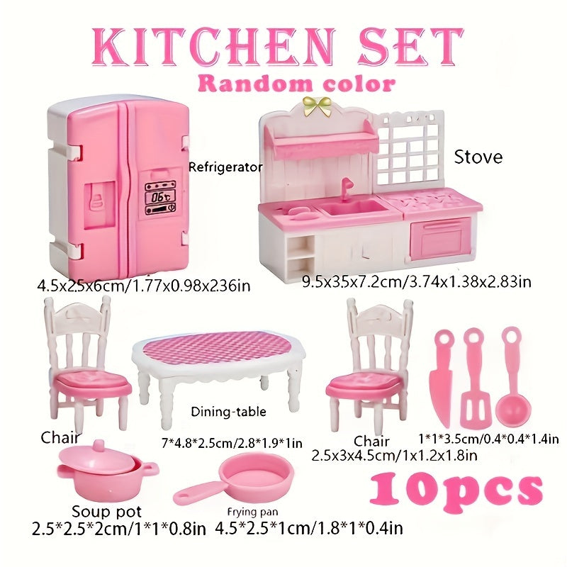 Pink Mini Playhouse Toy Simulated Kitchen Bathroom Living Room Bedroom