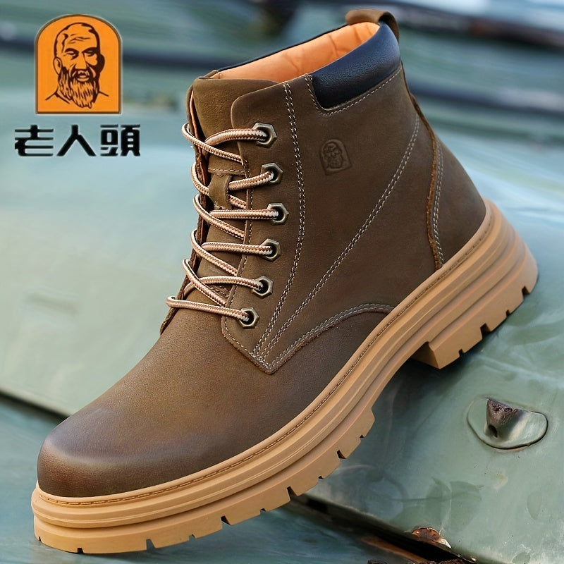 Men's Leather Boots Round Toe Ankle Boots Formal Lace Up Outdoor Boots