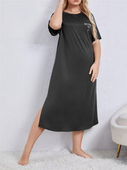 Loungewear Dress Women's Plus Slogan Print Short Sleeve Round Neck