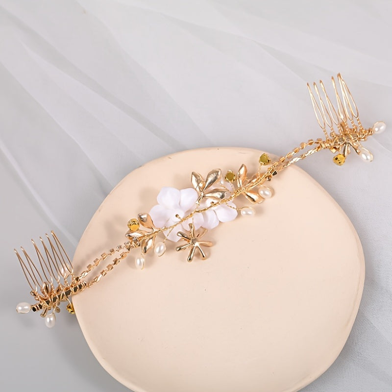 Golden Rhinestone Faux Pearl Bridal Jewelry Set Hanfu Wedding Accessories