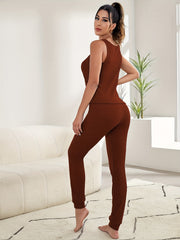 Ribbed Knit Loungewear Set Tank Top & High Waist Pants