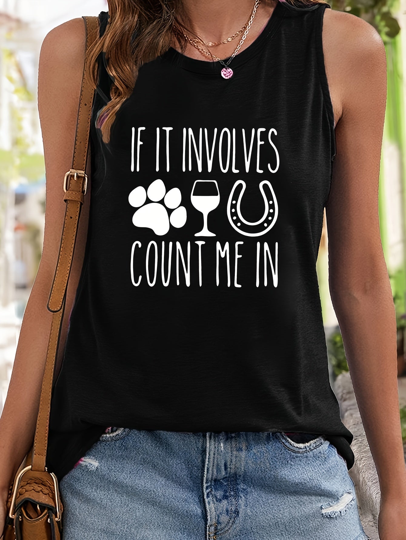 Paw & Letter Print Sleeveless Sports Vest Round Neck Casual Tops